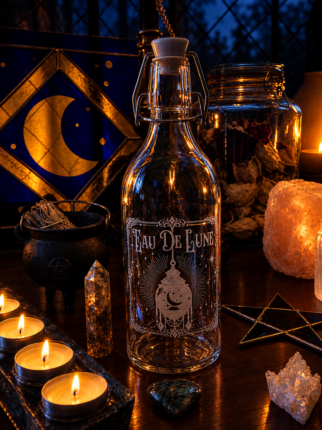 Bouteille eau de lune Lanterne scintillante